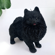Load image into Gallery viewer, Coco Pomeranian Dog Candle Black in colour looks like a Pomeranian.