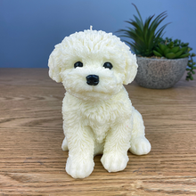 Load image into Gallery viewer, Oodle dog candle white colour sitting facing forward