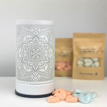 Load image into Gallery viewer, White Mandala Wax Melt Warmer Touch Lamp + 2 Sample Melt Packs