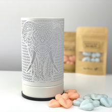 Load image into Gallery viewer, White Elephant Touch Lamp Wax Melt Warmer + 2 Sample Melt Packs + Spare Globe