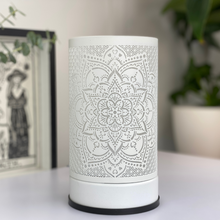 Load image into Gallery viewer, White Mandala Wax Melt Warmer Touch Lamp + 2 Sample Melt Packs
