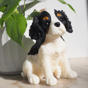 Cavalier King Charles Spaniel Dog Candle Tri-Colour Sitting