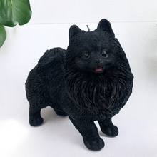 Load image into Gallery viewer, Coco Pomeranian Dog Candle Black in colour looks like a Pomeranian.
