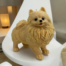 Load image into Gallery viewer, Coco Pomeranian Dog Candle Tan in colour looks like a Pomeranian.
