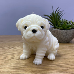 White Bulldog Puppy Candle