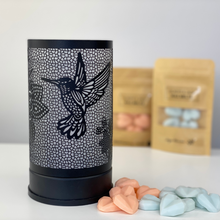Load image into Gallery viewer, Black Hummingbird Touch Lamp Melt Warmer and Soy Wax Melts
