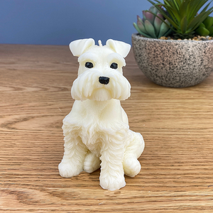 Frankie Schnauzer Dog Candle White sitting down